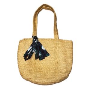 Draper James Everyday Straw Tote Bag With Blue Floral Scarf